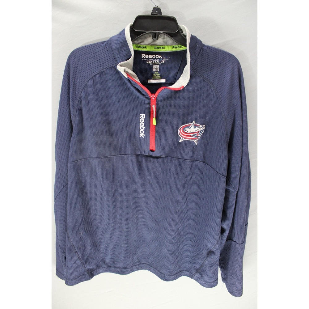 Reebok NHL Pullover Columbus Blue Jackets Quarter Zip Navy Size Large Polyester